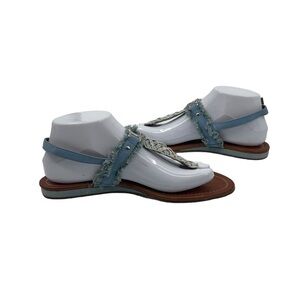 G By Guess Blue Denim T-Strap Wedge Sandals Size 8 Women’s